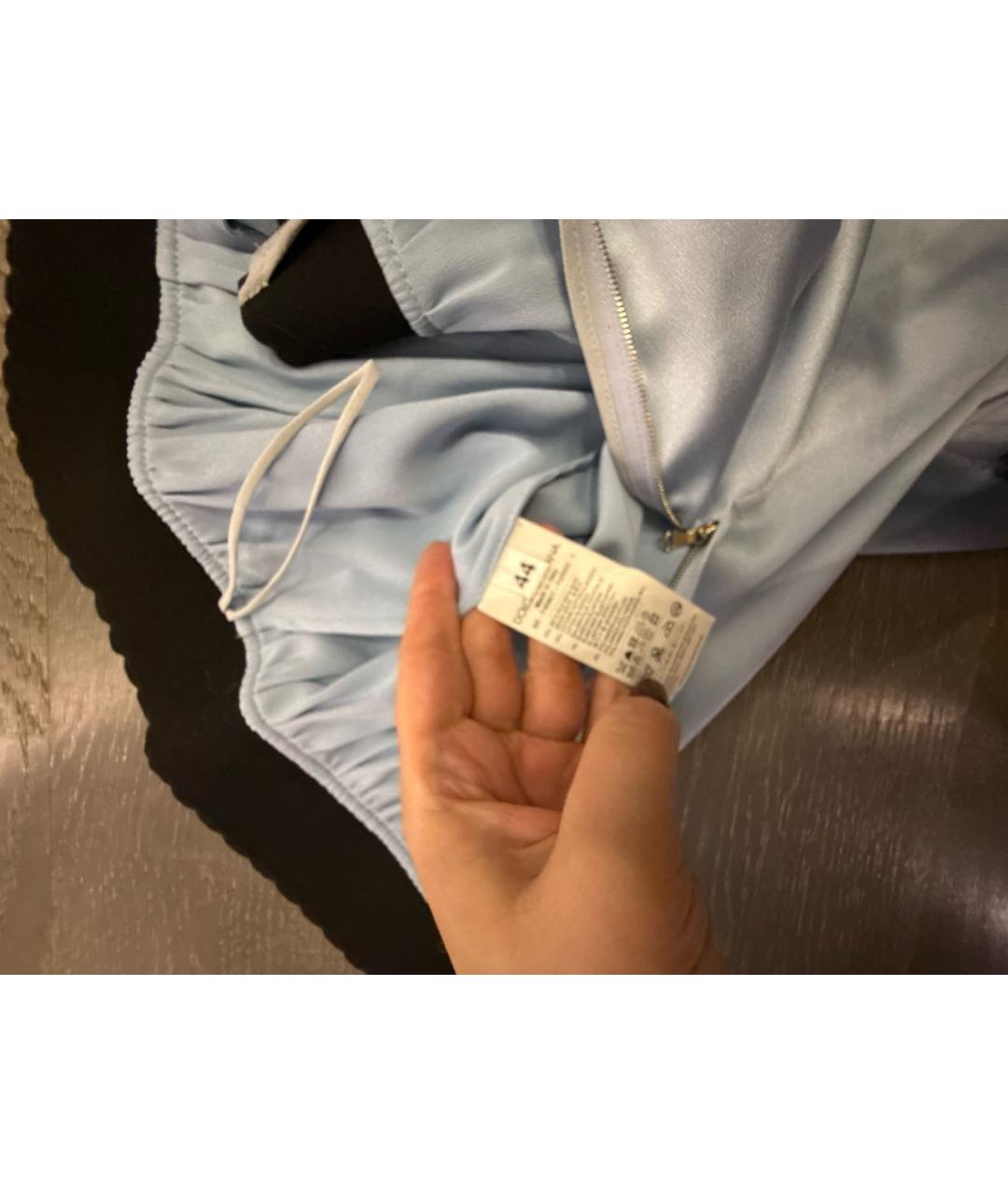 DOLCE&GABBANA Голубая шелковая юбка миди, фото 4