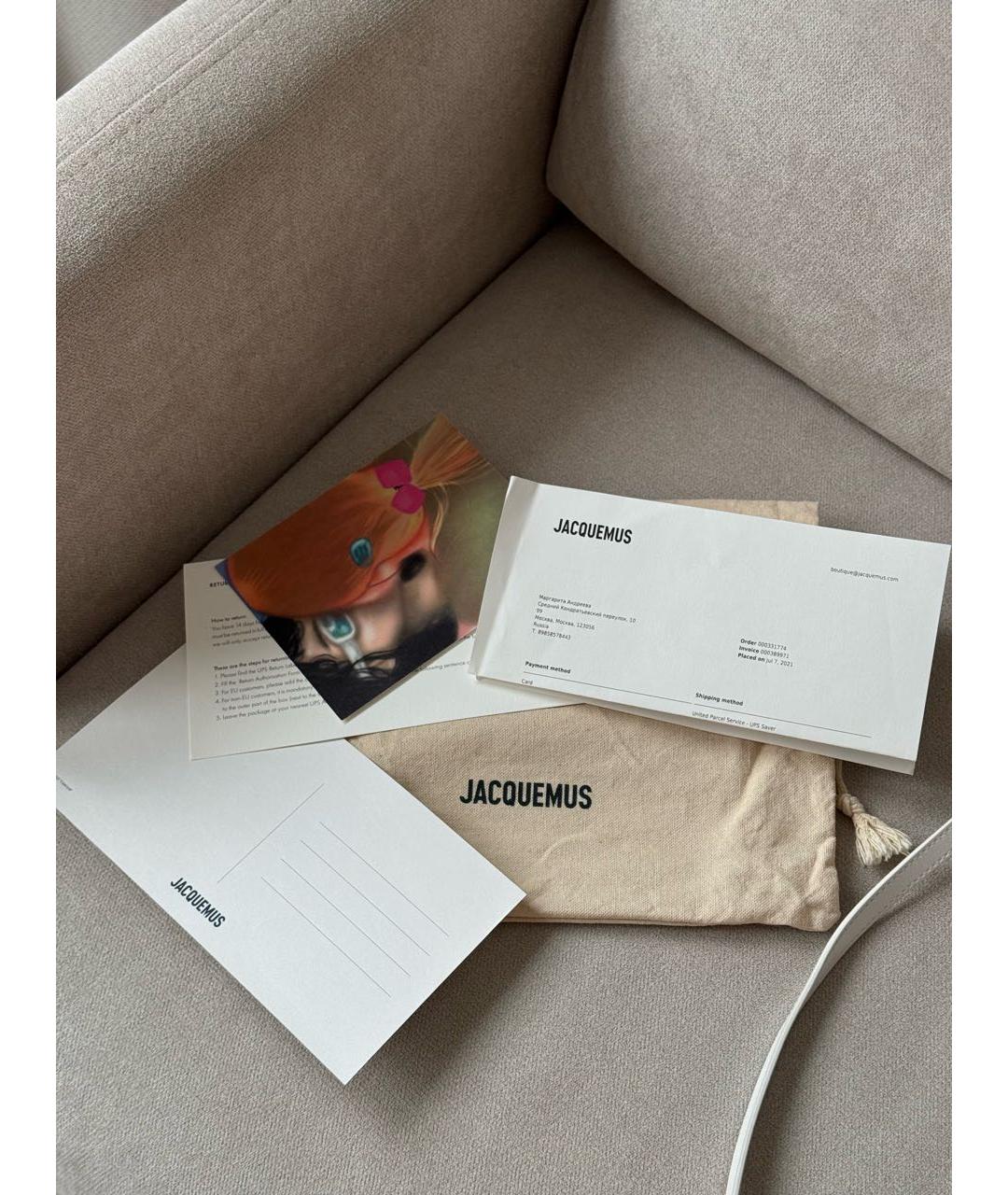 JACQUEMUS Белая кожаная сумка через плечо, фото 8