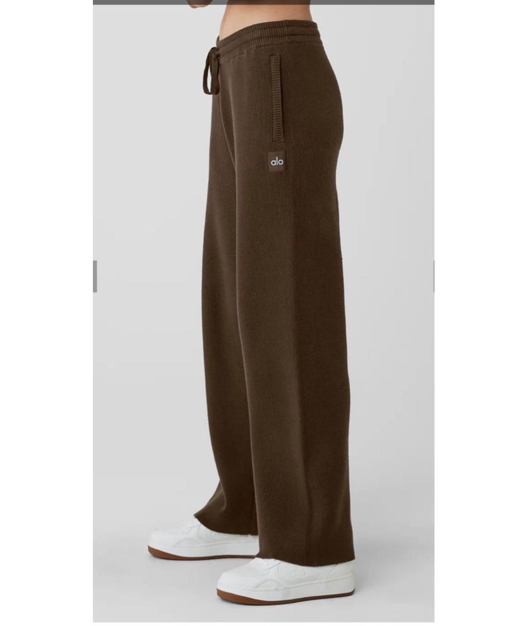 ALO YOGA Коричневые хлопковые прямые брюки, фото 8
