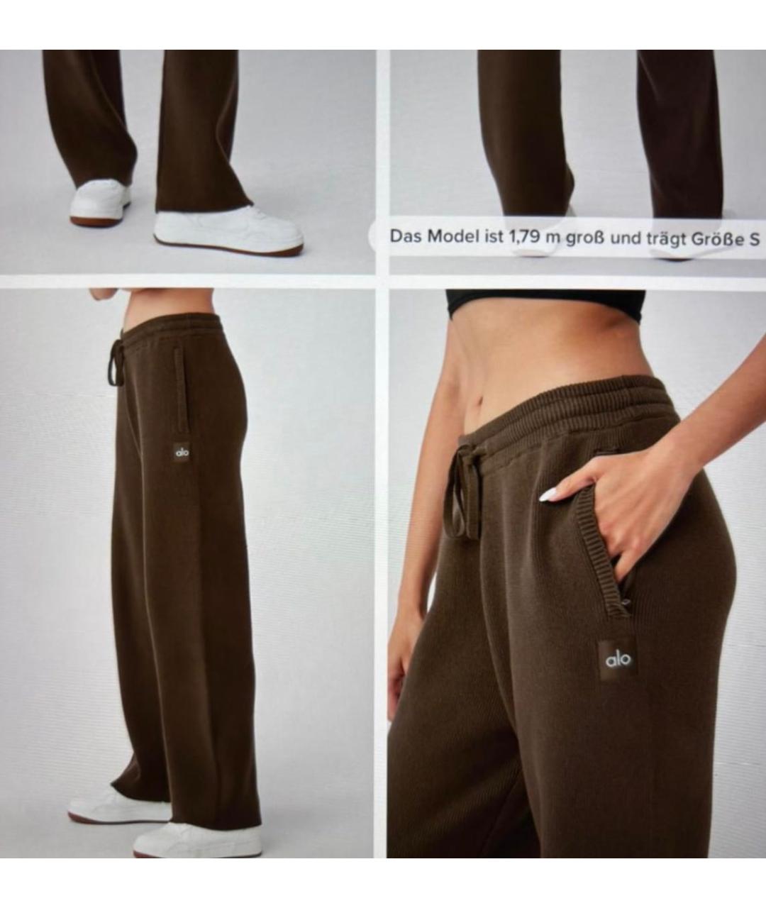 ALO YOGA Коричневые хлопковые прямые брюки, фото 7