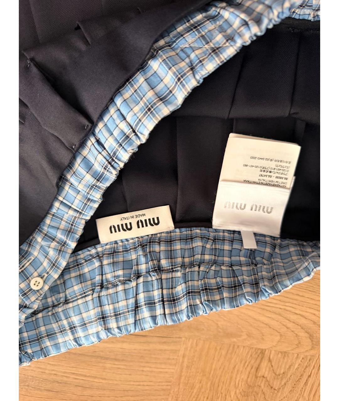 MIU MIU Темно-синяя шерстяная юбка миди, фото 3