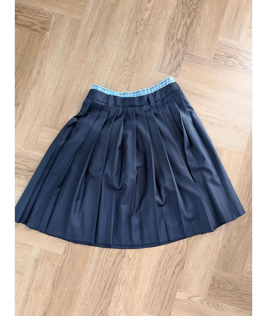 MIU MIU Темно-синяя шерстяная юбка миди, фото 6