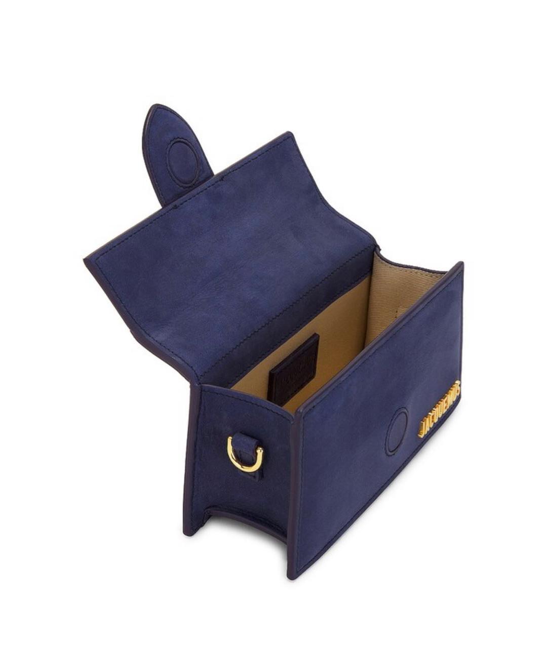 JACQUEMUS Темно-синяя кожаная сумка с короткими ручками, фото 4