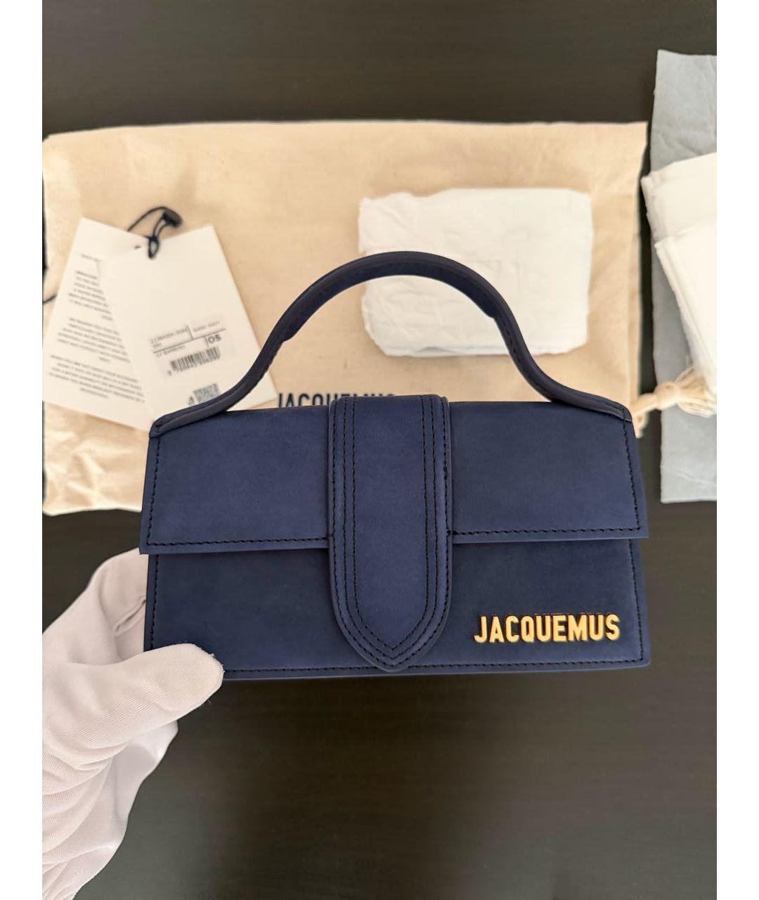 JACQUEMUS Темно-синяя кожаная сумка с короткими ручками, фото 7