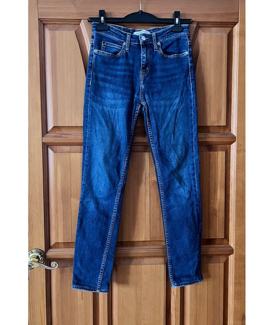 CALVIN KLEIN Темно-синие хлопко-эластановые джинсы слим, фото 4