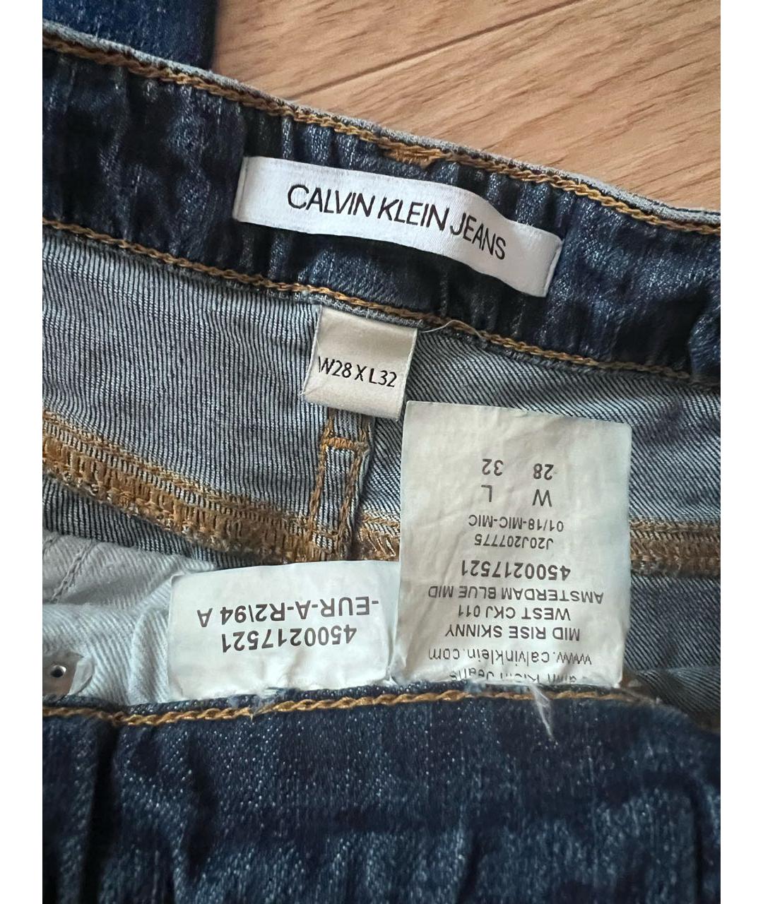 CALVIN KLEIN Темно-синие хлопко-эластановые джинсы слим, фото 3