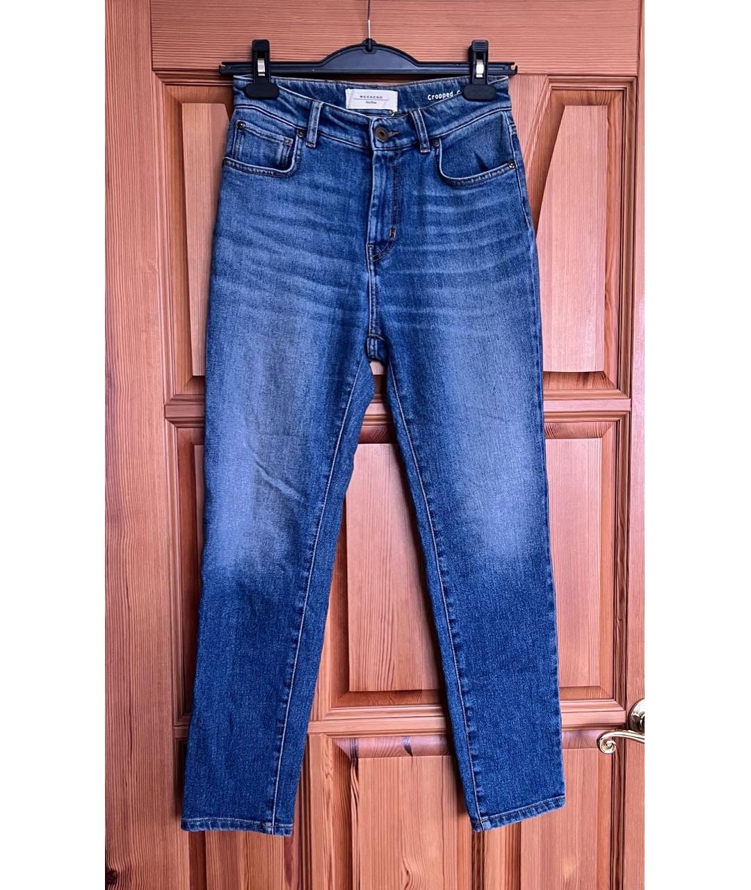 WEEKEND MAX MARA Синие хлопко-эластановые прямые джинсы, фото 4