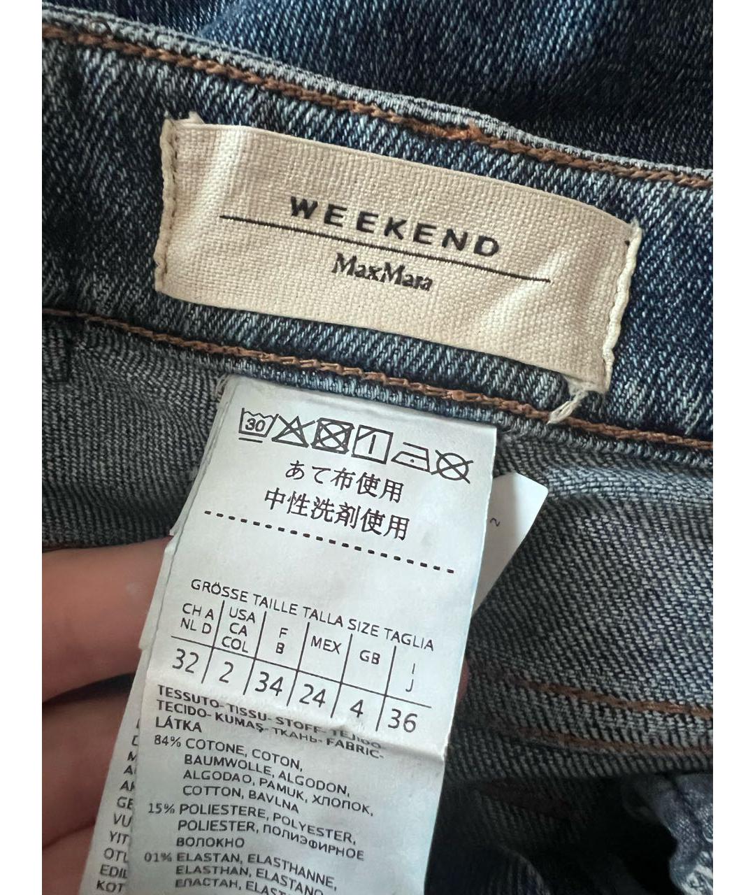 WEEKEND MAX MARA Синие хлопко-эластановые прямые джинсы, фото 3