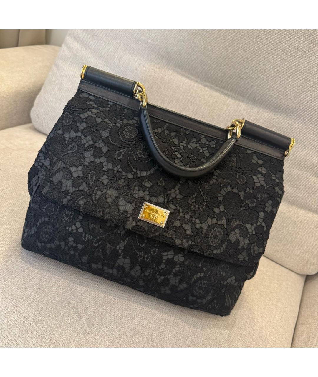 DOLCE&GABBANA Черная кожаная сумка с короткими ручками, фото 6