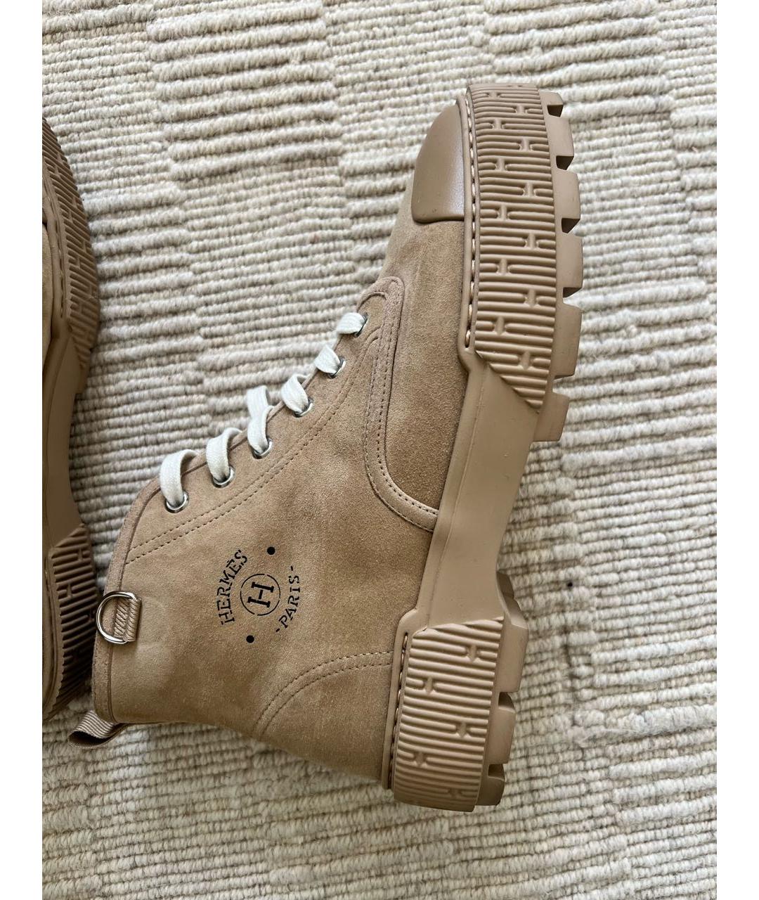 HERMES Бежевые замшевые ботинки, фото 8