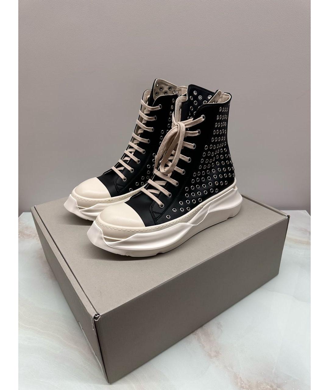 RICK OWENS DRKSHDW Черные кожаные высокие кроссовки / кеды, фото 3