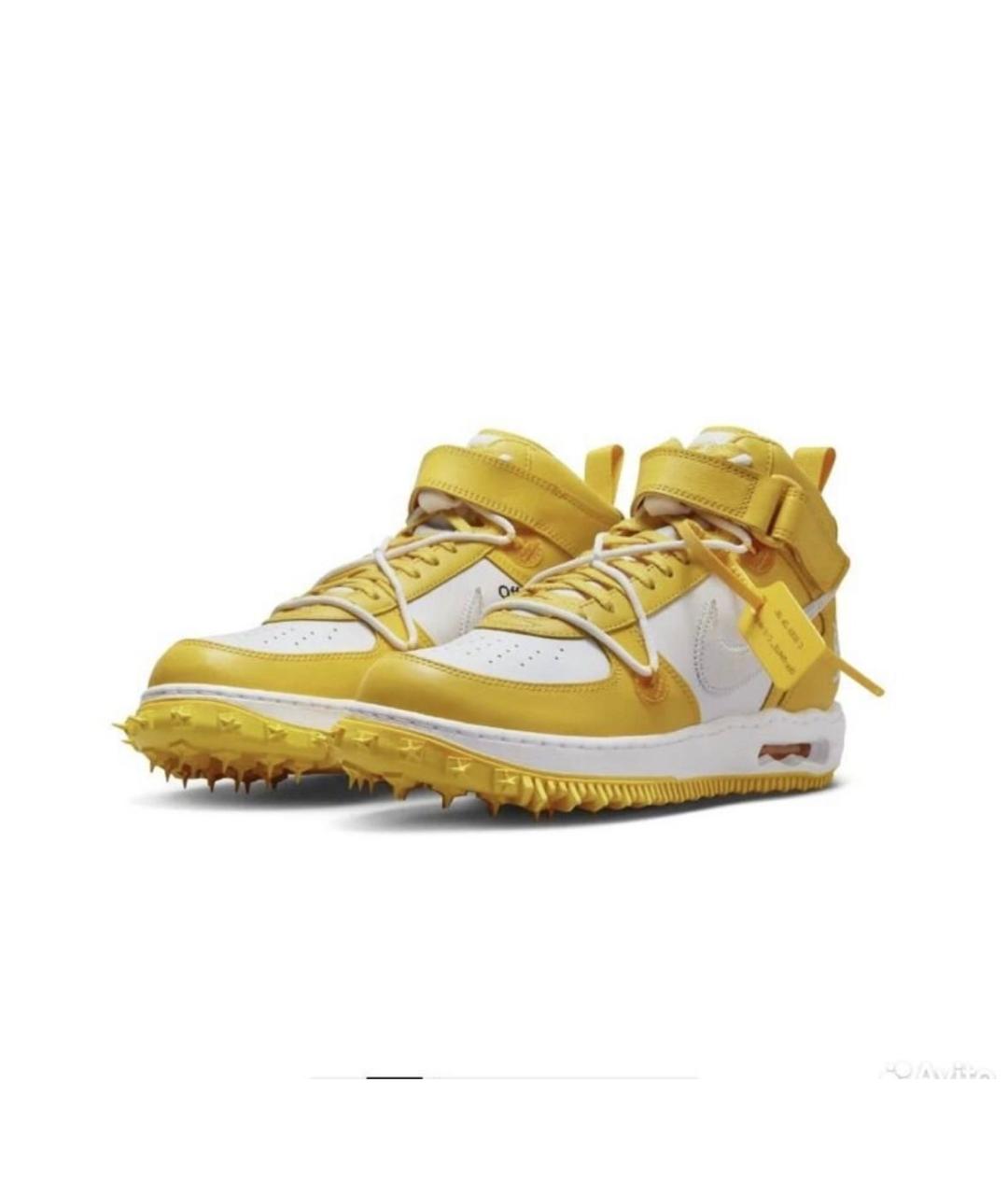 NIKE X OFF-WHITE Желтые кожаные высокие кроссовки / кеды, фото 5