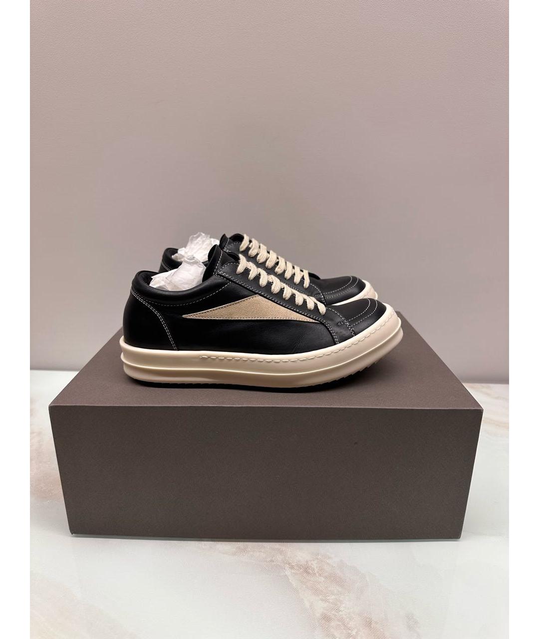 RICK OWENS Черные кожаные низкие кроссовки / кеды, фото 8