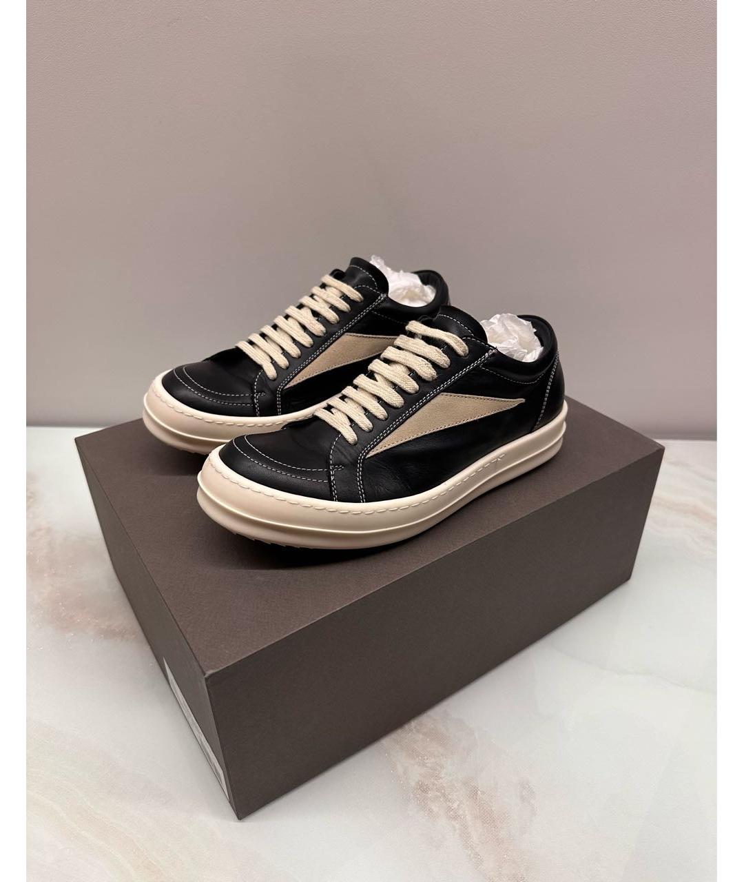 RICK OWENS Черные кожаные низкие кроссовки / кеды, фото 3