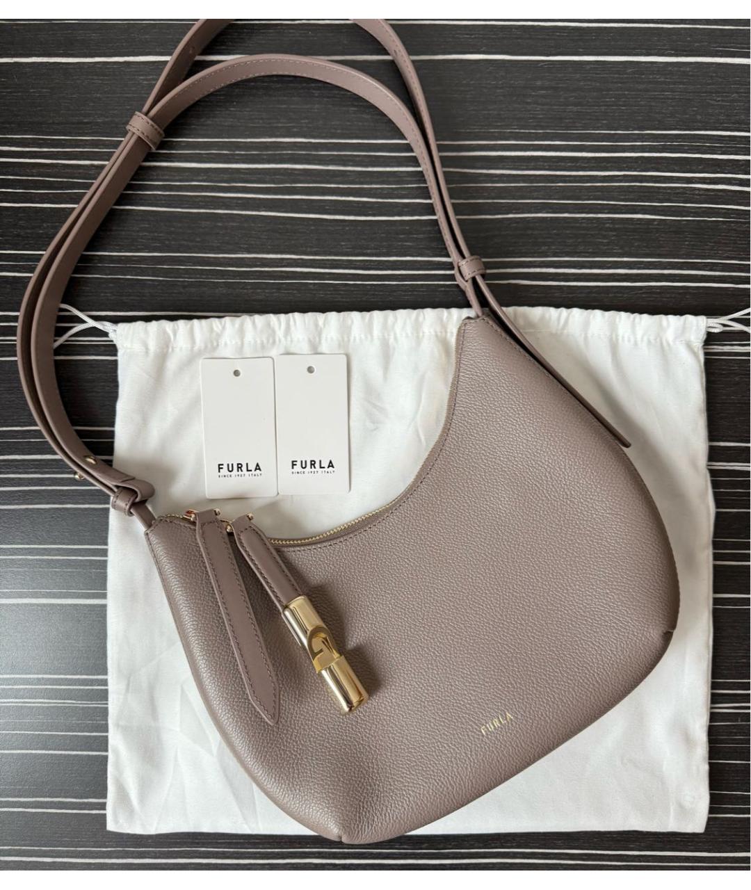 FURLA Бежевая кожаная сумка с короткими ручками, фото 6