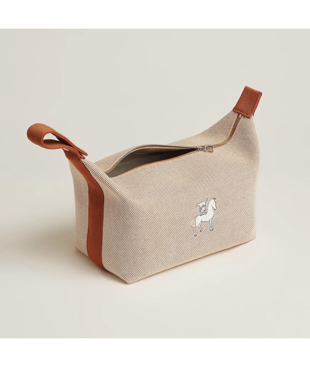 HERMES Бежевая хлопковая косметичка, фото 2