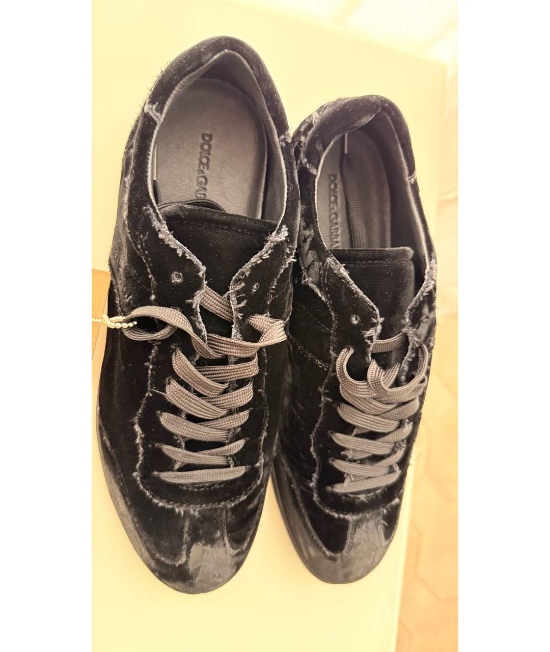 DOLCE&GABBANA Черные бархатные низкие кроссовки / кеды, фото 3