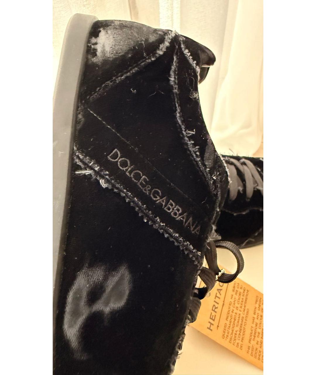 DOLCE&GABBANA Черные бархатные низкие кроссовки / кеды, фото 4