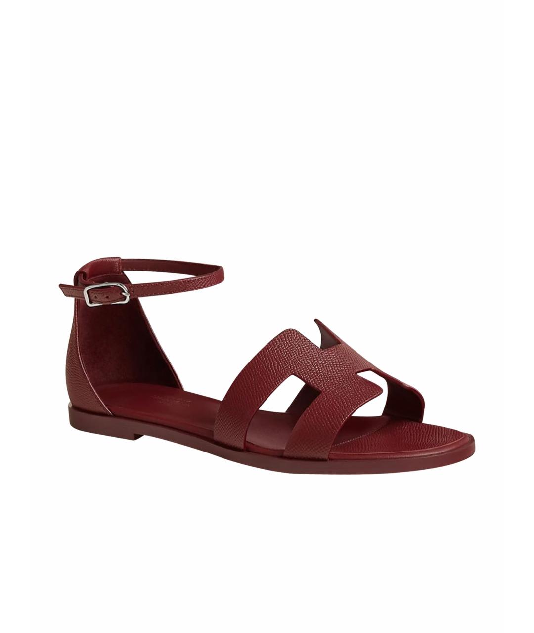 HERMES Бордовые кожаные сандалии, фото 1