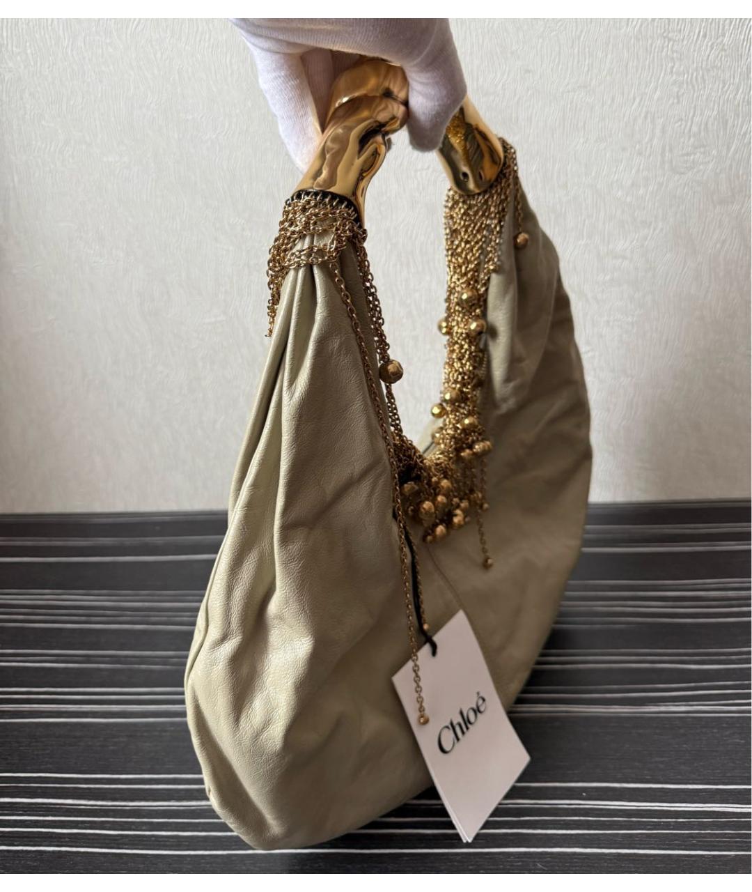 CHLOE Бежевая кожаная сумка с короткими ручками, фото 2
