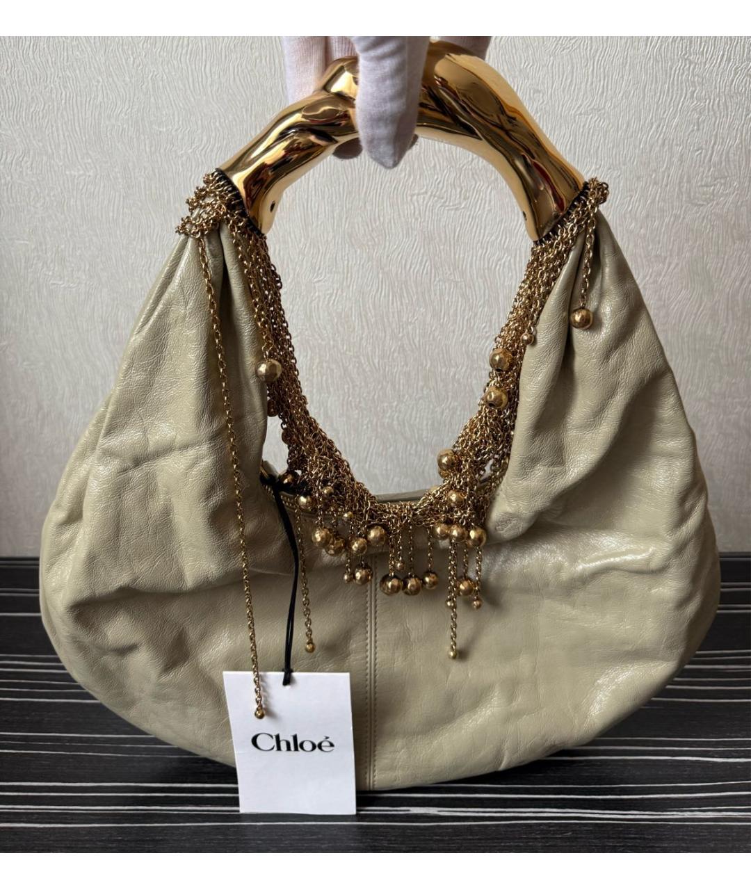 CHLOE Бежевая кожаная сумка с короткими ручками, фото 6
