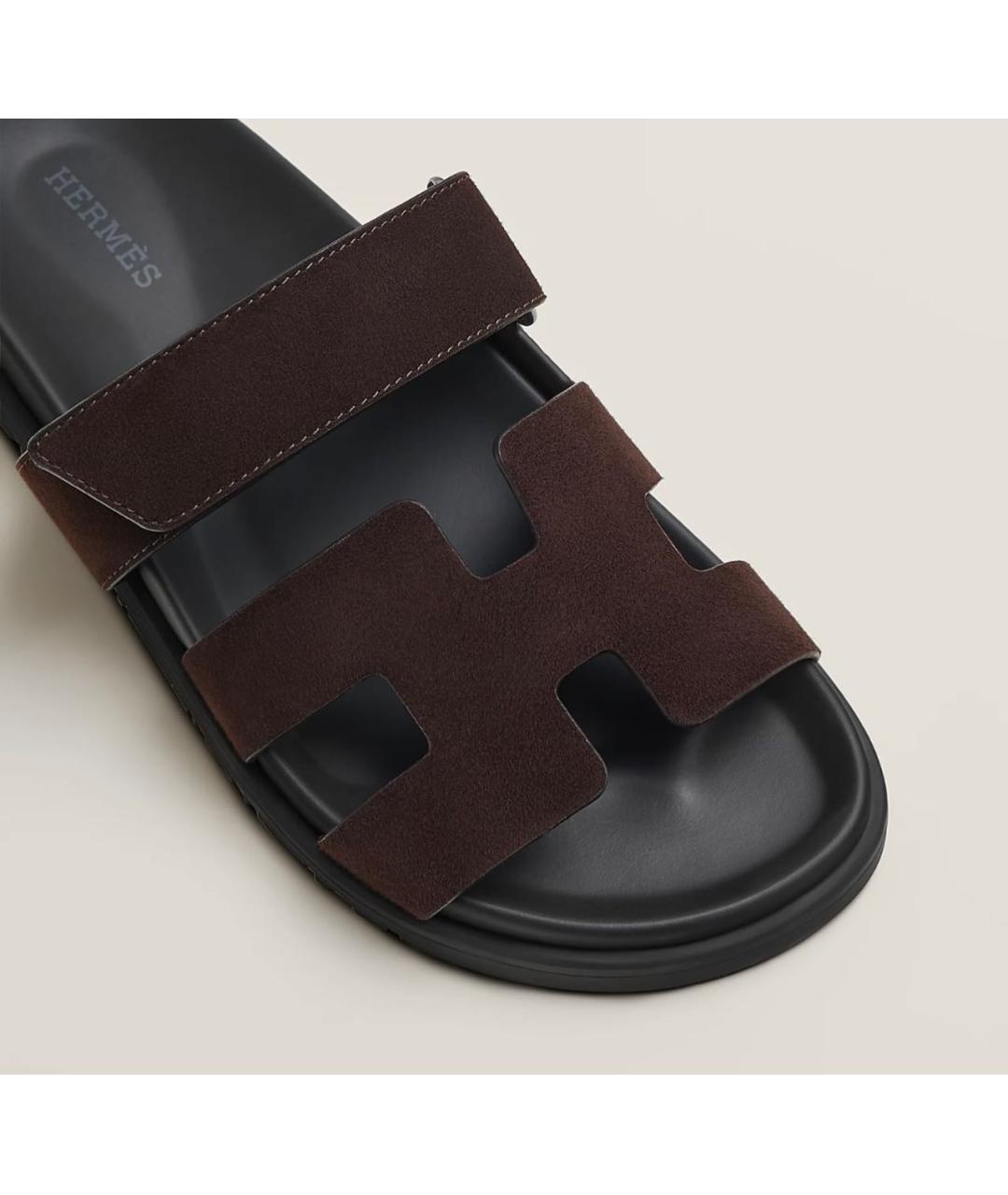 HERMES Коричневые замшевые шлепанцы, фото 2