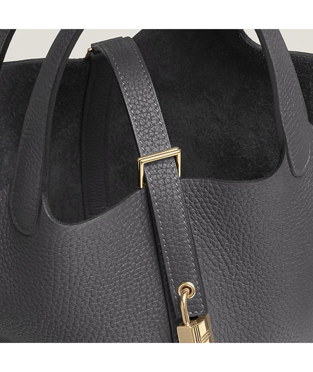 HERMES Антрацитовая кожаная сумка с короткими ручками, фото 3