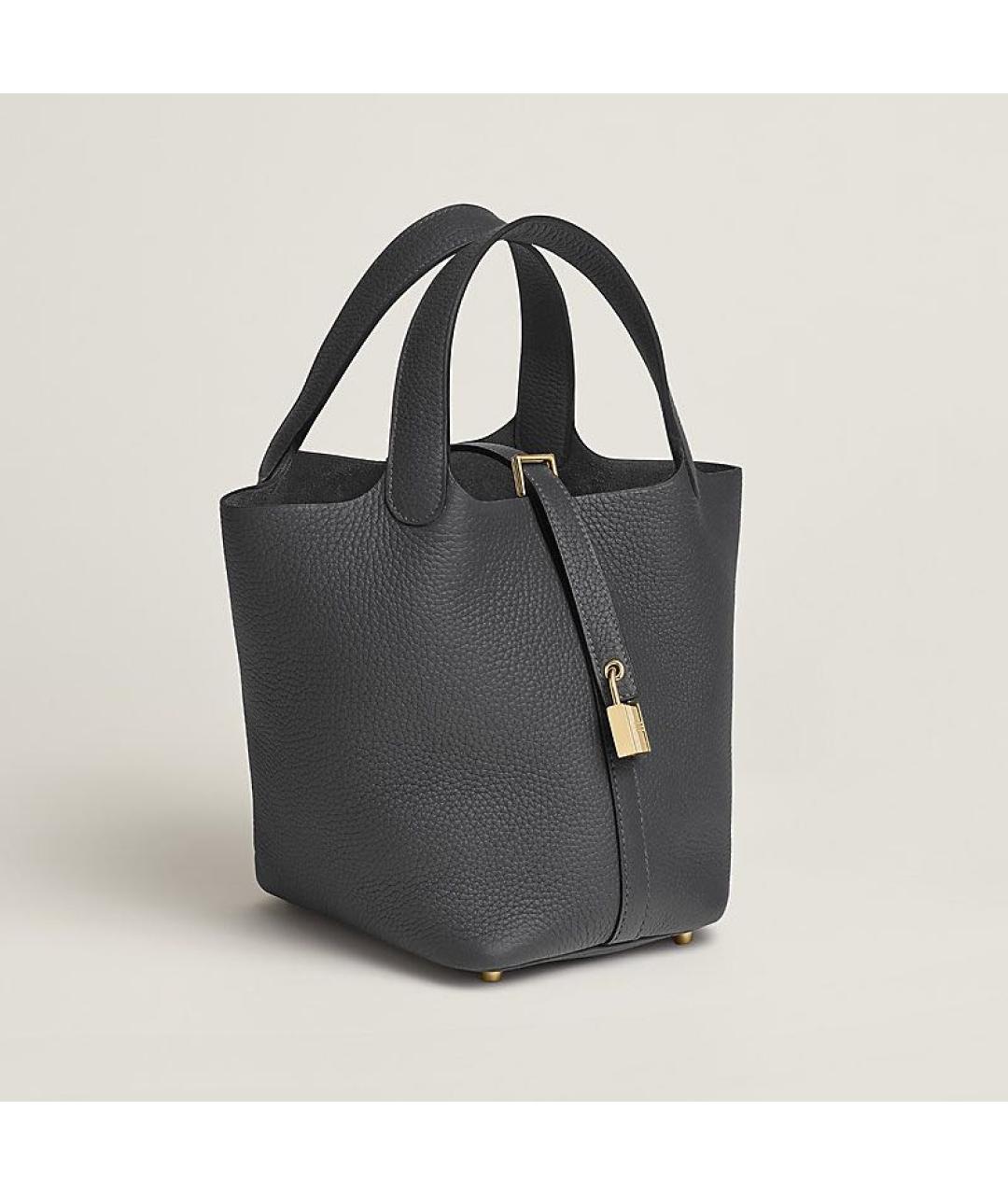 HERMES Антрацитовая кожаная сумка с короткими ручками, фото 2