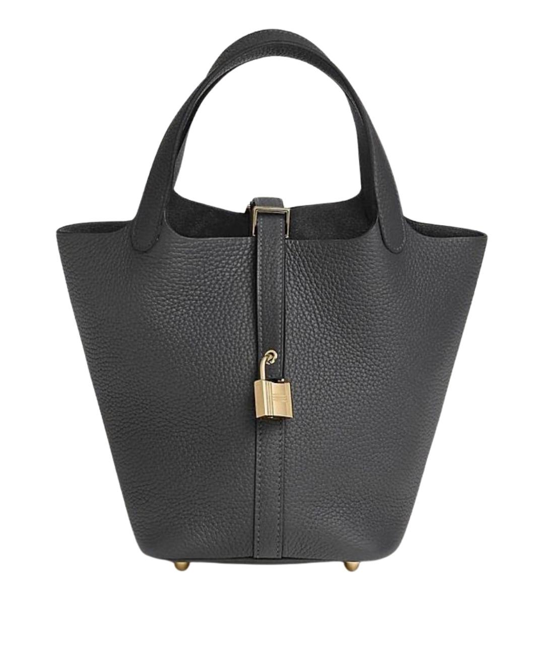 HERMES Антрацитовая кожаная сумка с короткими ручками, фото 1