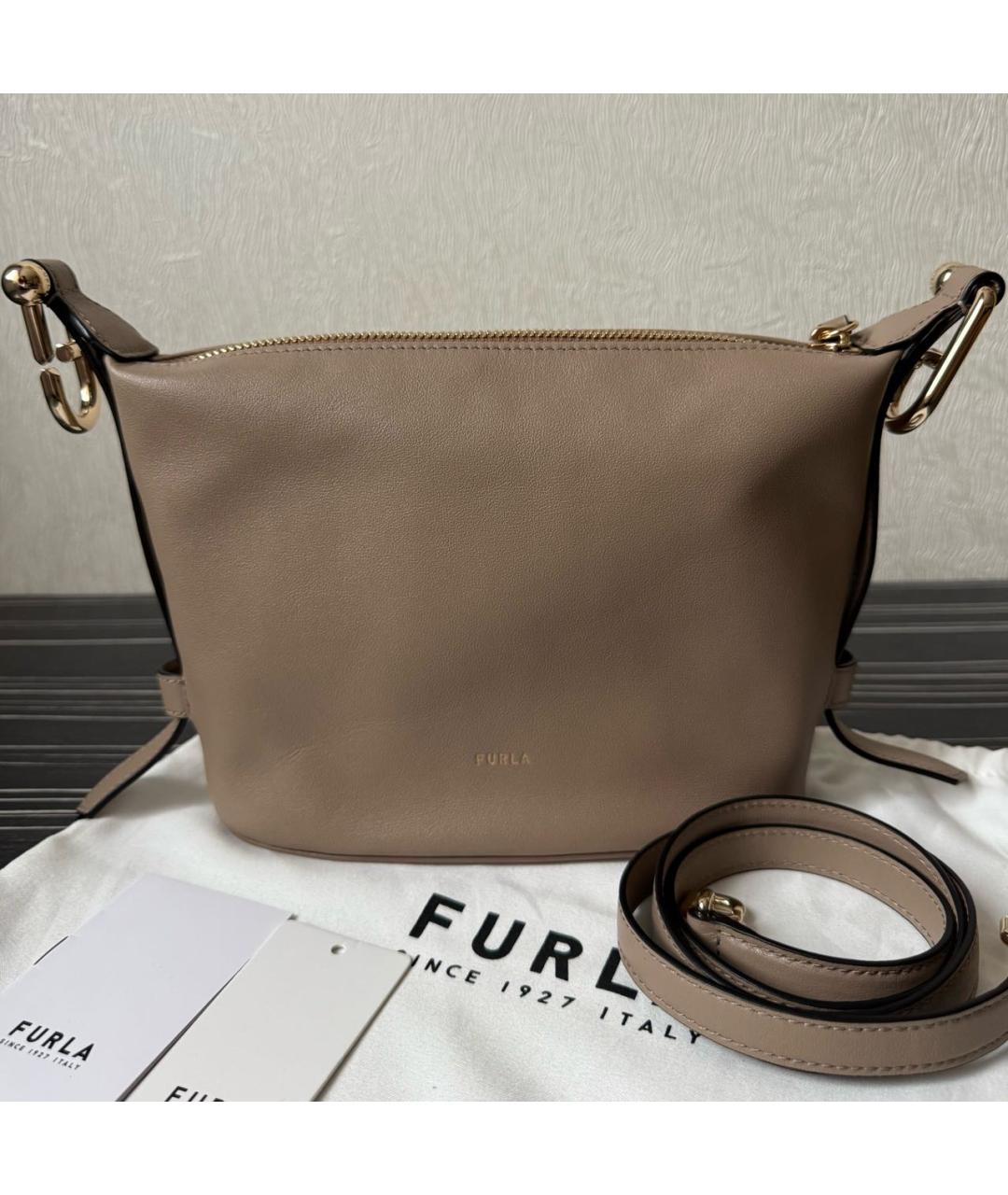 FURLA Бежевая кожаная сумка через плечо, фото 6