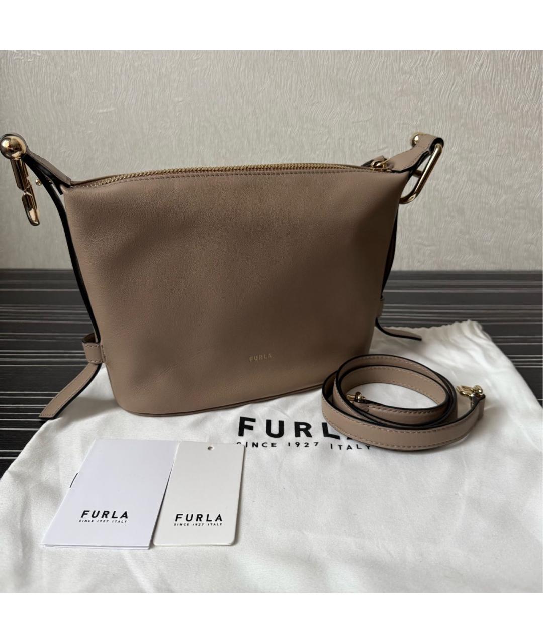 FURLA Бежевая кожаная сумка через плечо, фото 5