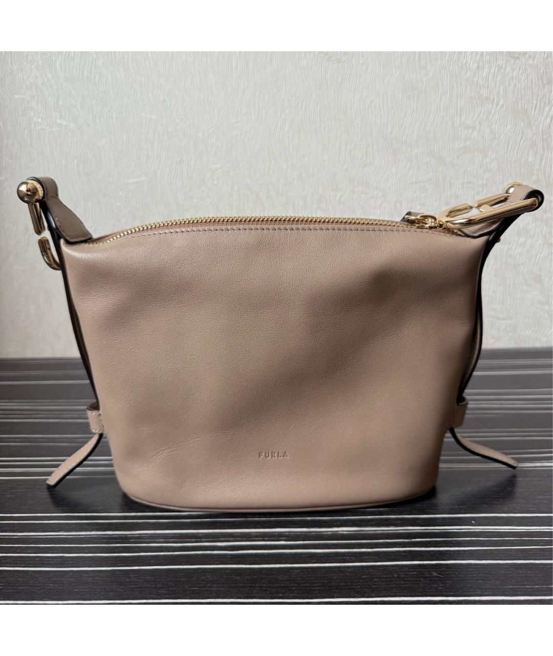 FURLA Бежевая кожаная сумка через плечо, фото 7