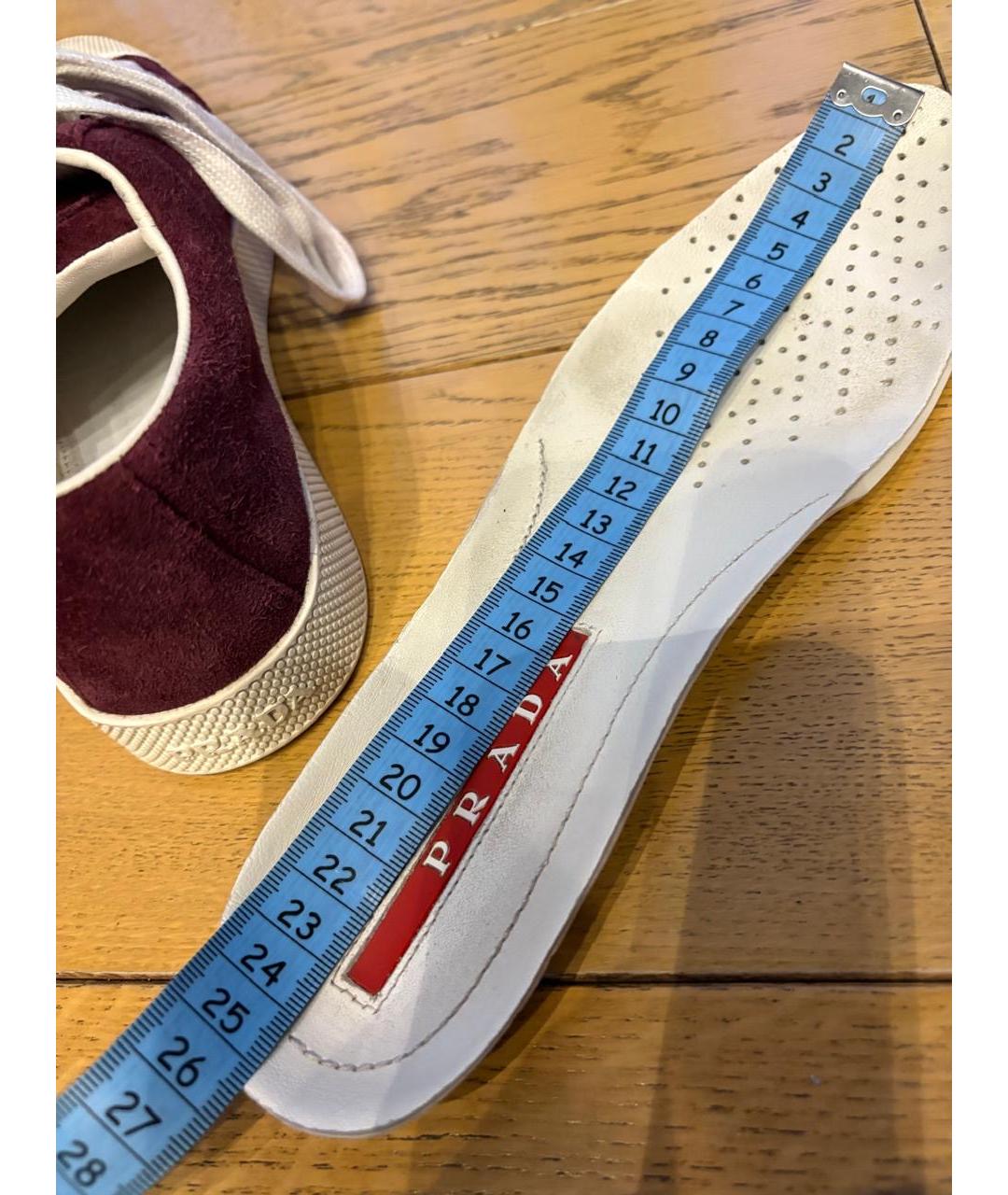 PRADA Бордовые кожаные кеды, фото 6