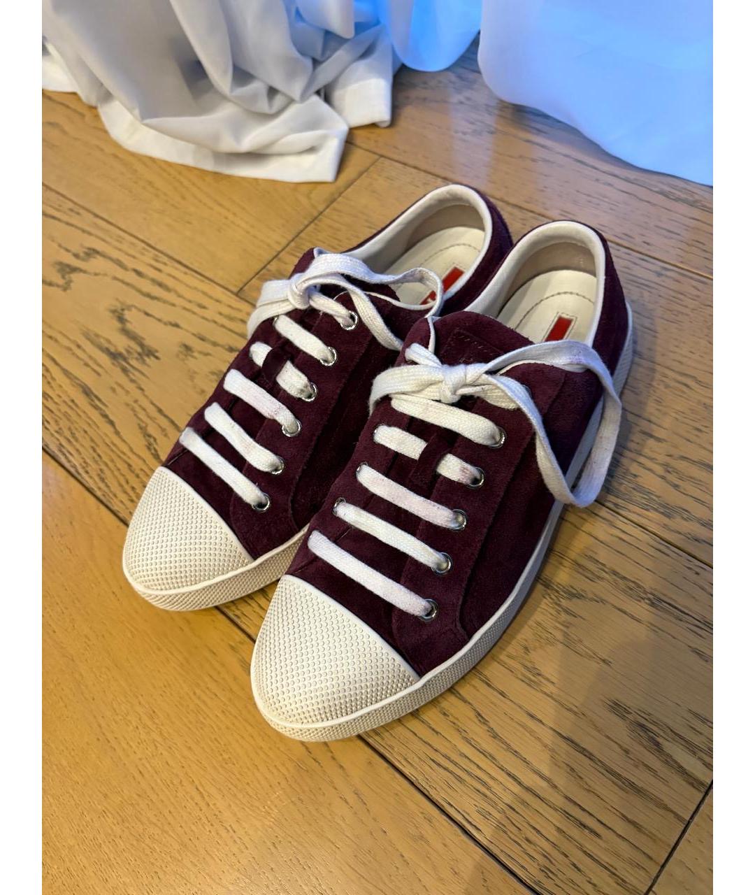 PRADA Бордовые кожаные кеды, фото 7