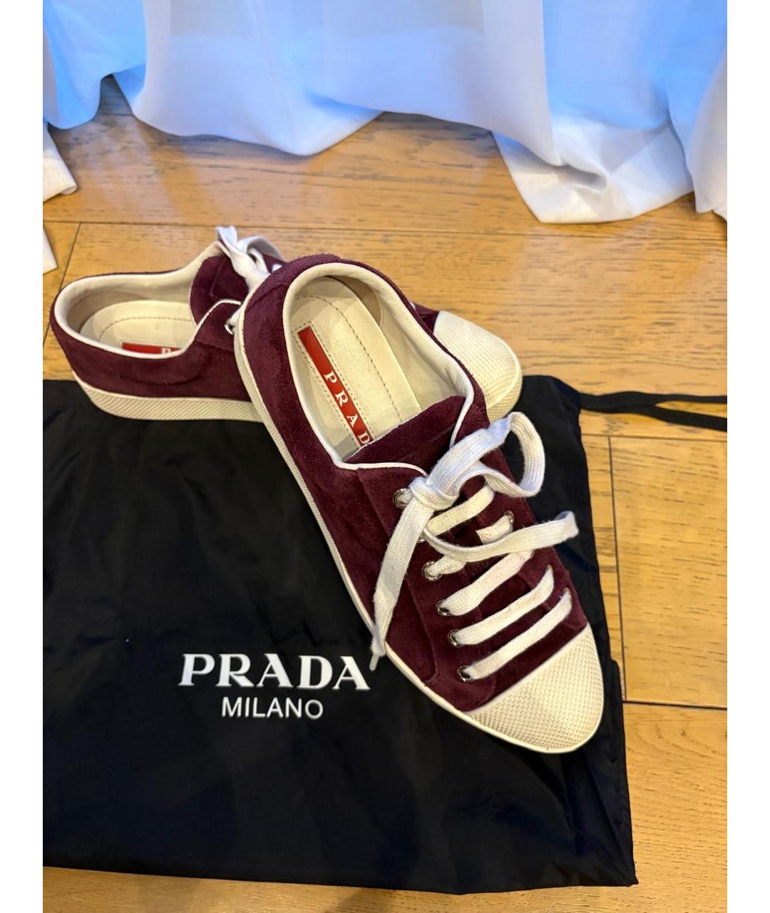 PRADA Бордовые кожаные кеды, фото 2