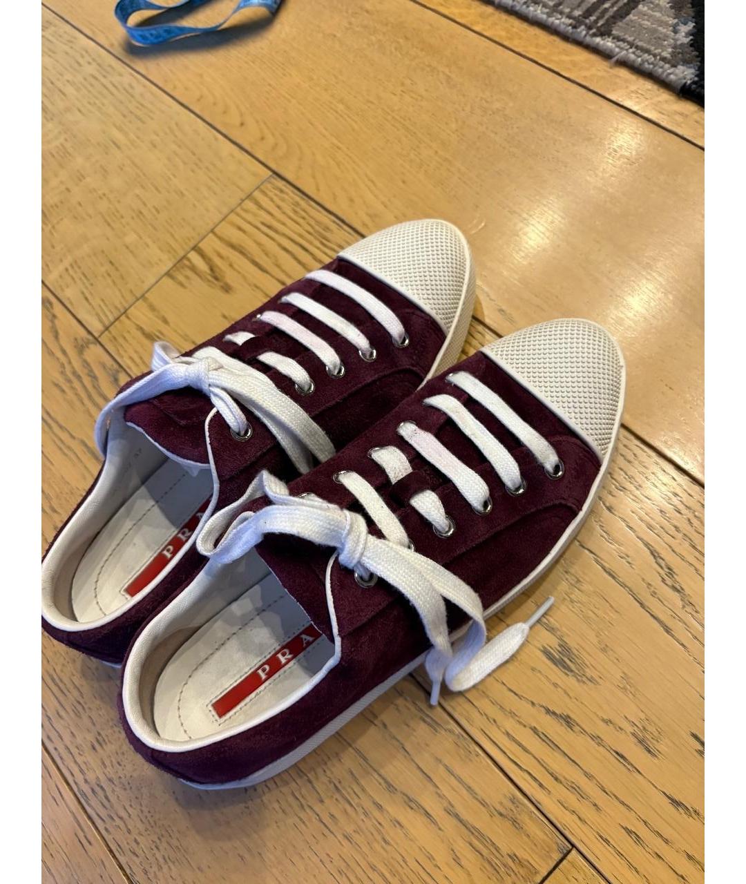 PRADA Бордовые кожаные кеды, фото 3