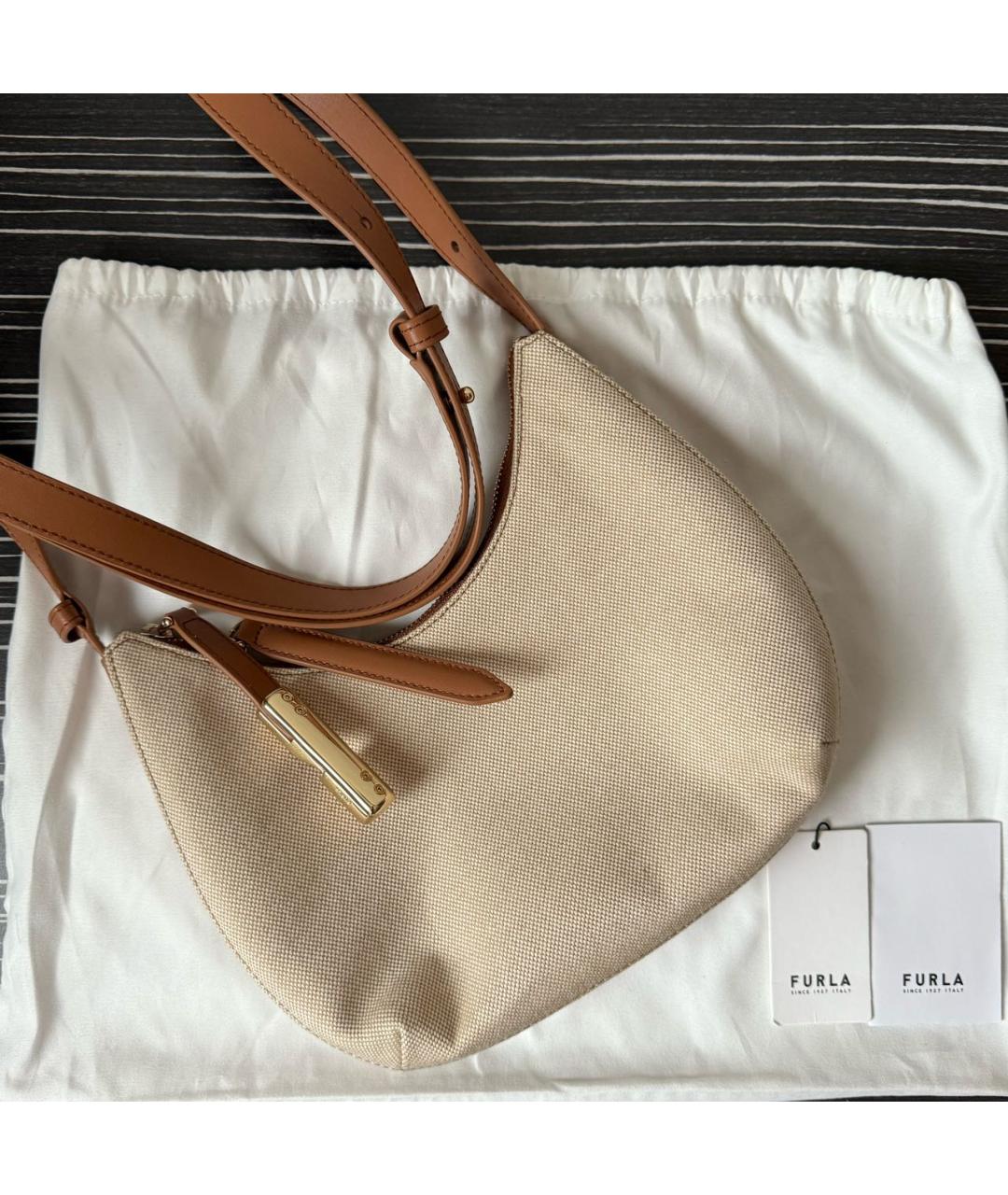 FURLA Бежевая тканевая сумка с короткими ручками, фото 5