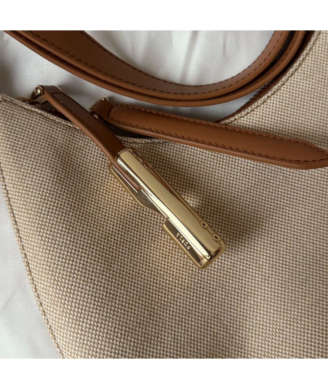FURLA Бежевая тканевая сумка с короткими ручками, фото 4