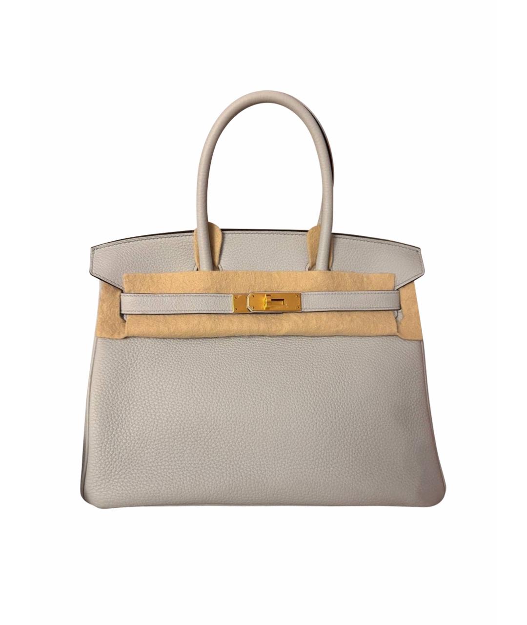 HERMES Бежевая кожаная сумка с короткими ручками, фото 1