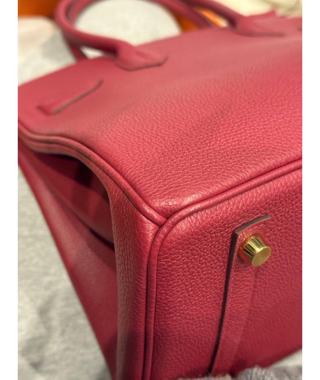 HERMES Бордовая кожаная сумка с короткими ручками, фото 4
