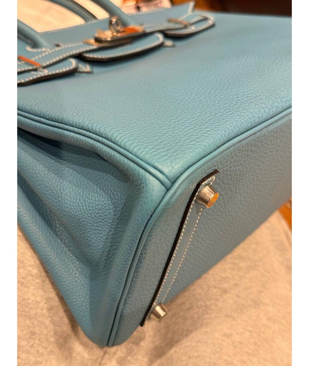 HERMES Голубая кожаная сумка с короткими ручками, фото 6
