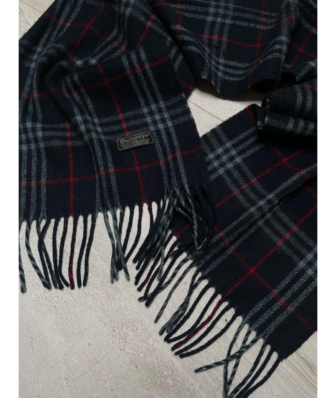 BURBERRY Темно-синий шерстяной шарф, фото 3