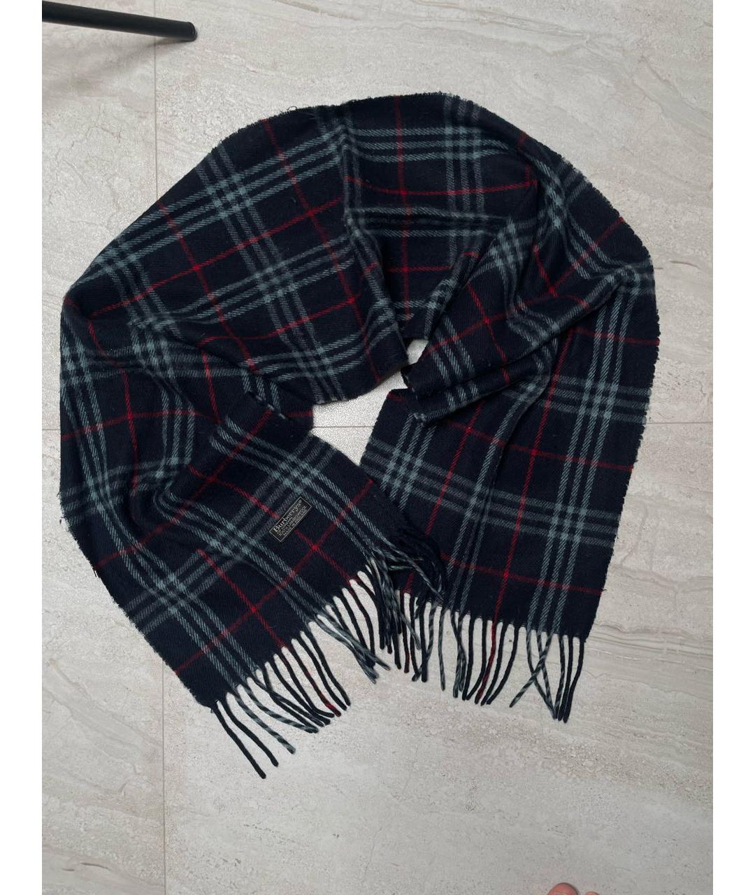 BURBERRY Темно-синий шерстяной шарф, фото 5