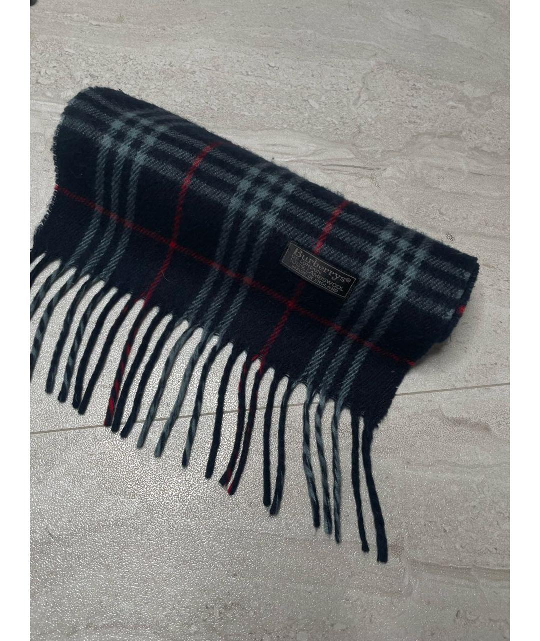 BURBERRY Темно-синий шерстяной шарф, фото 2