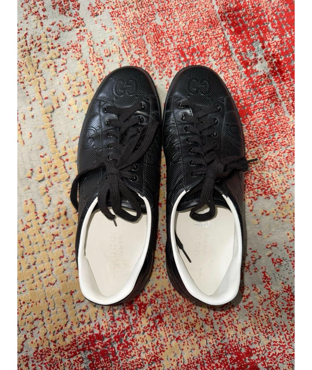 GUCCI Черные кожаные низкие кроссовки / кеды, фото 3
