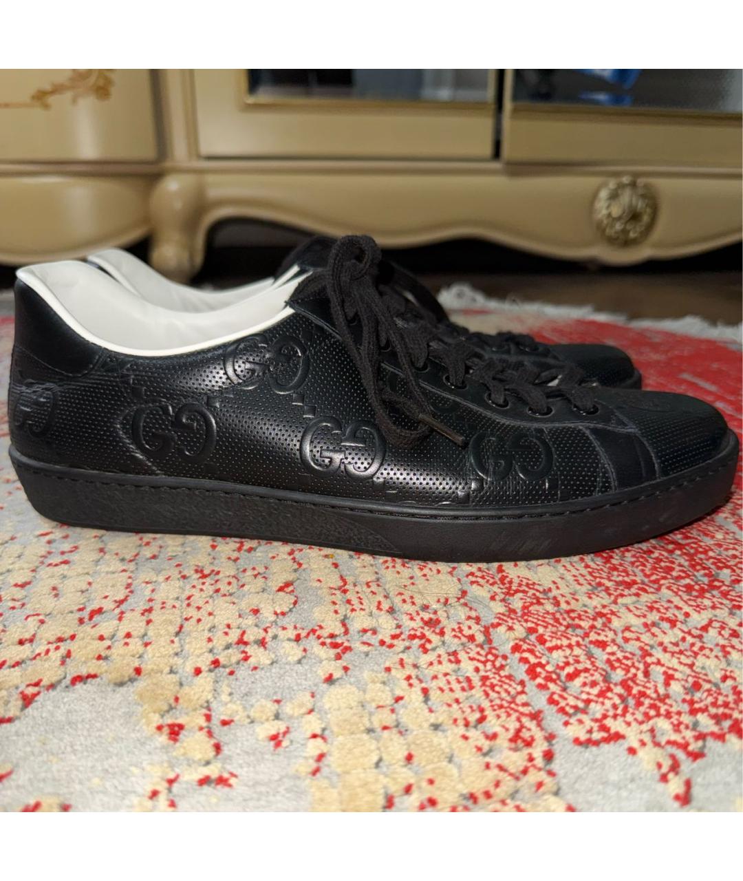 GUCCI Черные кожаные низкие кроссовки / кеды, фото 7