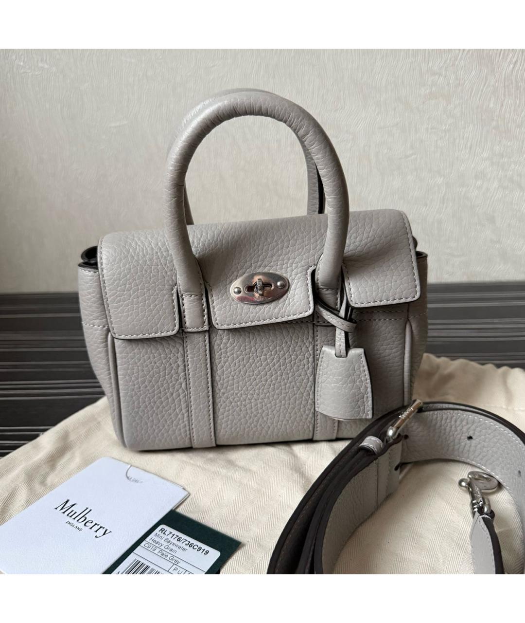 MULBERRY Серая кожаная сумка с короткими ручками, фото 8