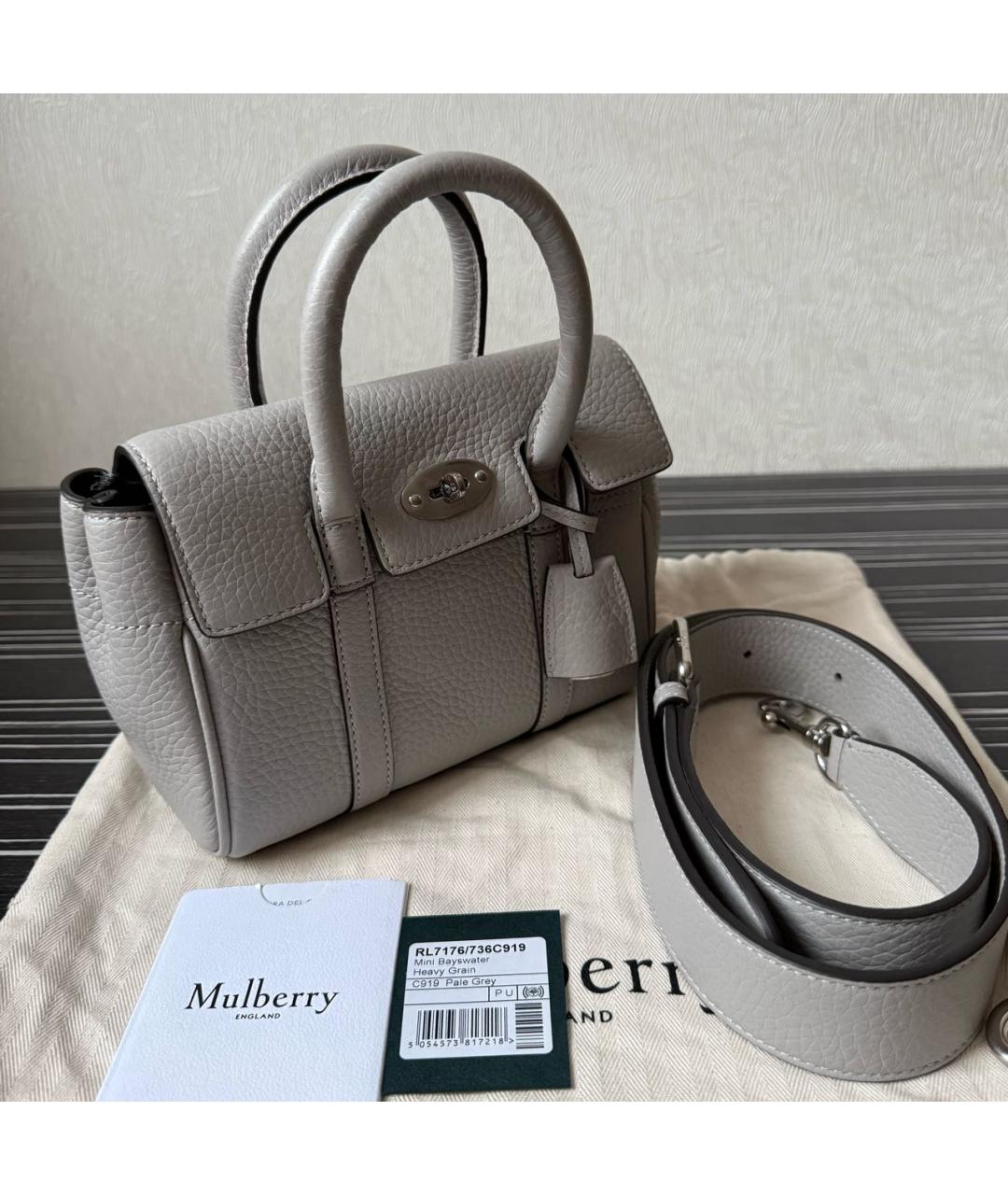 MULBERRY Серая кожаная сумка с короткими ручками, фото 7