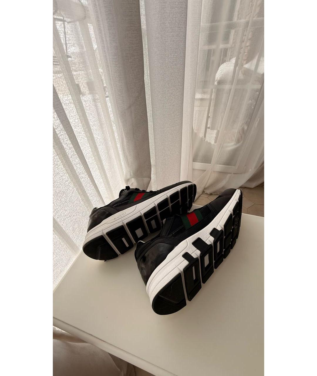 GUCCI Черные текстильные низкие кроссовки / кеды, фото 3