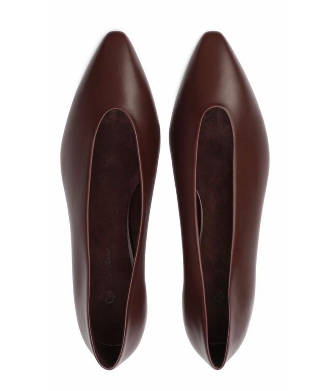 LORO PIANA Бордовые кожаные балетки, фото 3